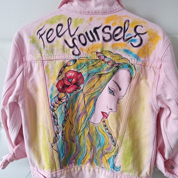 Hand Painted Denim Jacket XS - Picture 6 of 14